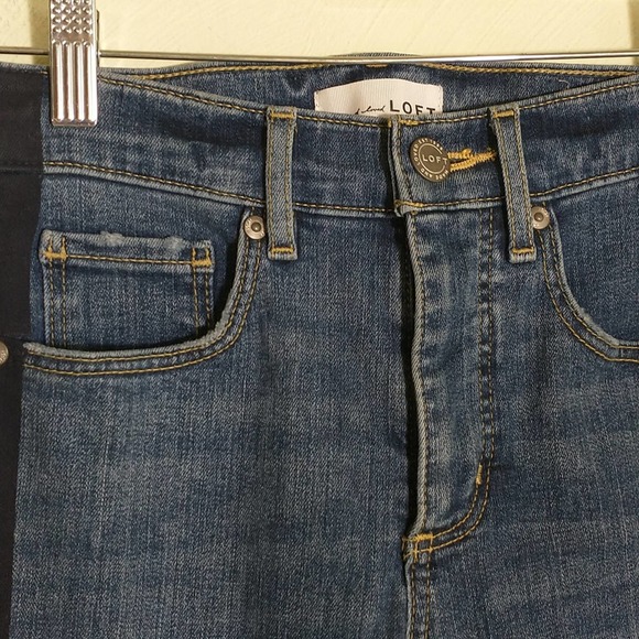 Loft High waist Medium wash raw  frayed Hem Skinny Jeans with side stripe sz: 24 - Picture 3 of 14